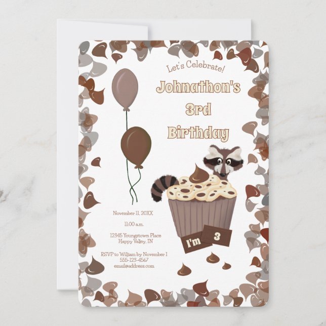 Invitation Sneaky Raccoon & Chocolate Cupcake Anniversaire (Devant)