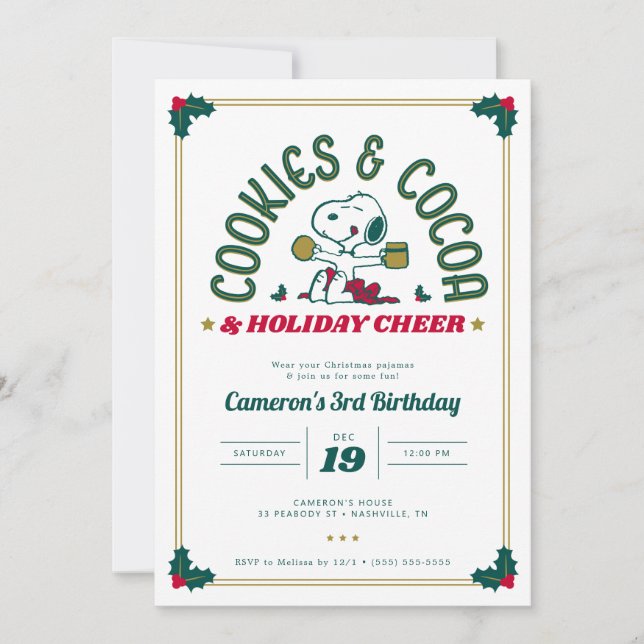 Invitation Snoopy | Cookies et cacao Anniversaire (Devant)