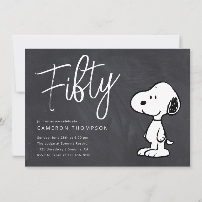 Invitation Snoopy d'arachides - Chalkboard 50e anniversaire (Devant)