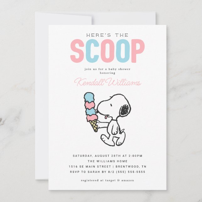 Invitation Snoopy d'arachides | Voici le Scoop - Baby shower (Devant)