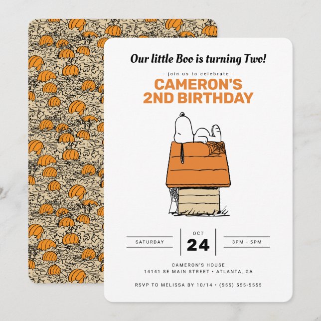 Invitation Snoopy | Notre Petit Boo fête ses deux ans (Devant / Derrière)