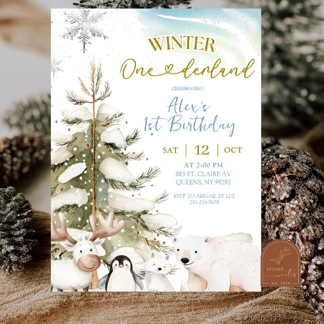 Invitation Snow Boy Winter Arctic Animal First Birthday (Créateur téléchargé)