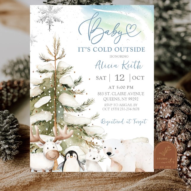 Invitation Snow Boy Winter Arctic Animals Baby Shower (Créateur téléchargé)