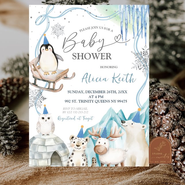 Invitation Snow Boy Winter Arctic Animals Baby Shower (Créateur téléchargé)