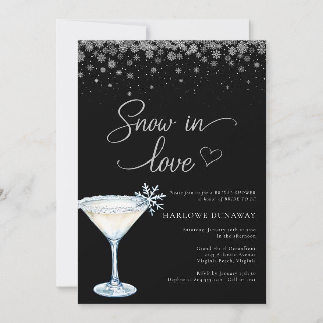 Invitation Snow in Love Modern Snowflake Bridal Shower  (Devant)