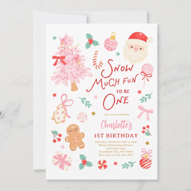 Invitation Snow Much Fun To Be One Christmas 1st Birthday (Devant)