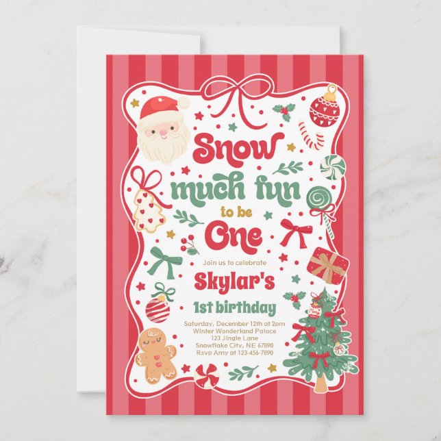 Invitation Snow Much Fun To Be One Christmas Bow Birthday (Devant)