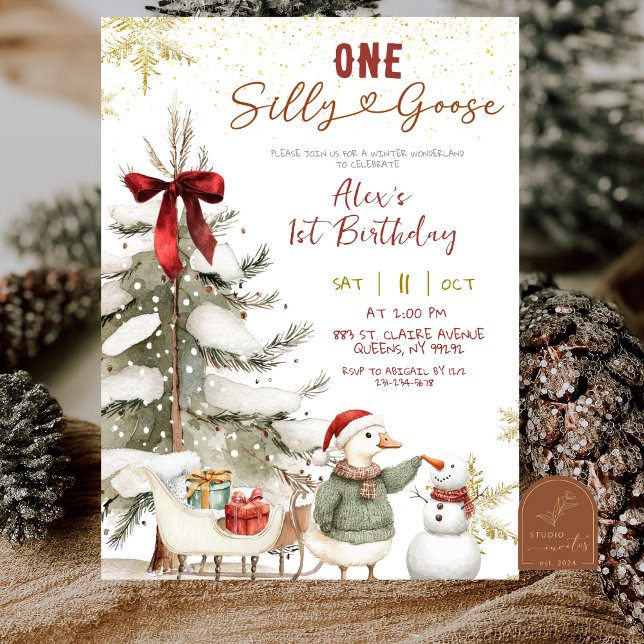 Invitation Snow Winter One Silly Goose First Birthday (Créateur téléchargé)