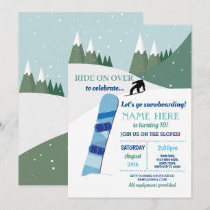 Invitation Snowboard Anniversaire Fête Pistes Ski Neige