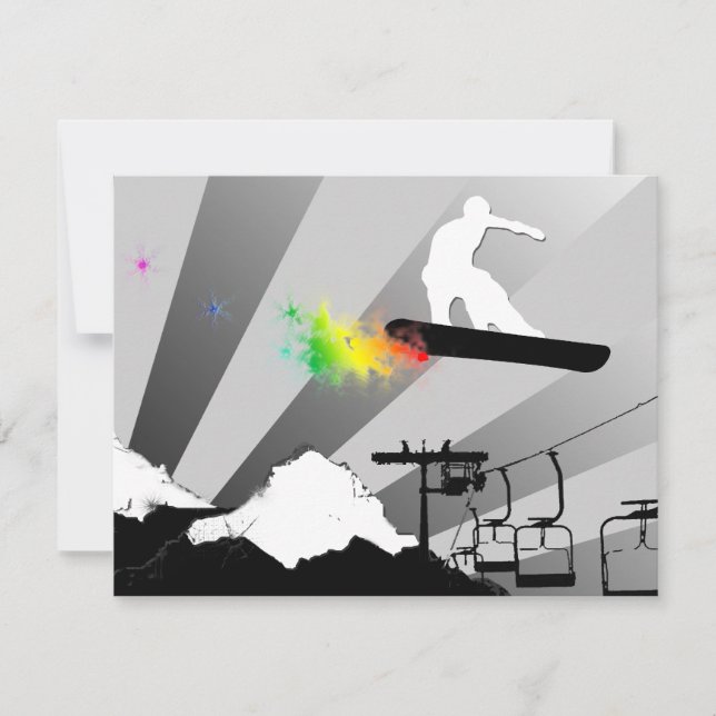 Invitation snowboard : piste en poudre arc-en-ciel (Devant)