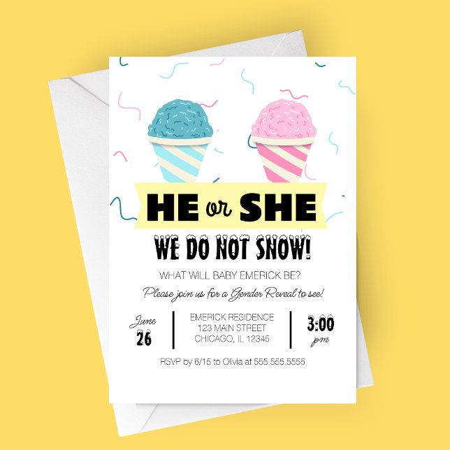 Invitation Snowcone Genre Revela Party (We Do Not Snow, Snow Cone Summer Gender Reveal Party Invitatoin)