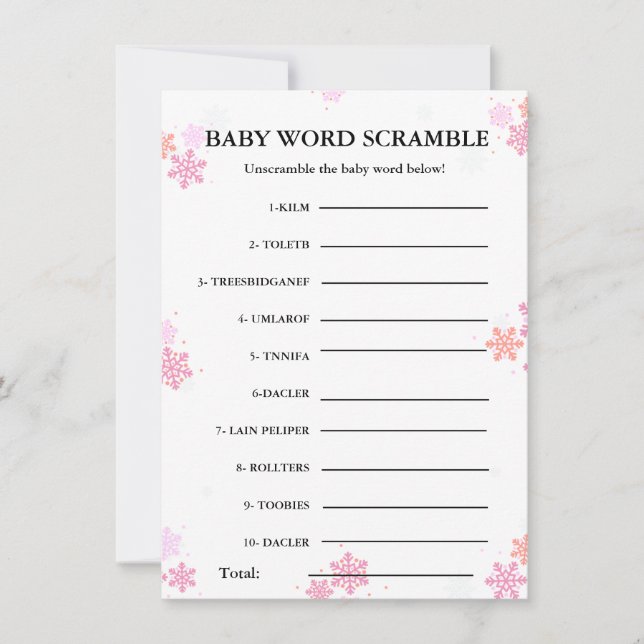 Invitation Snowflake Baby mot brouillage jeu de baby shower c (Devant)