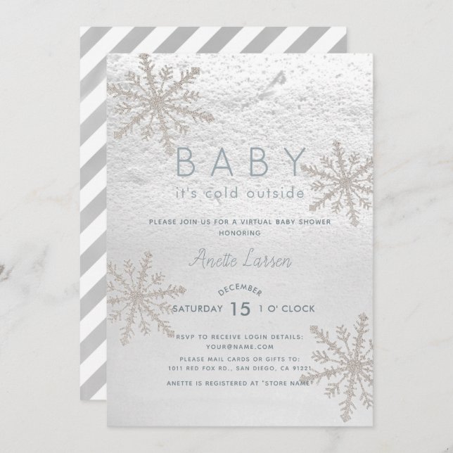 Invitation Snowflake Baby Son Baby shower virtuel froid (Devant / Derrière)