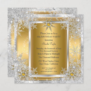 Invitation Snowflake Gold Silver Winter Wonderland Party 2