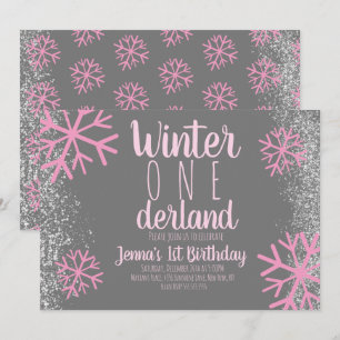 Invitation Snowflake rose Script de neige premier anniversair