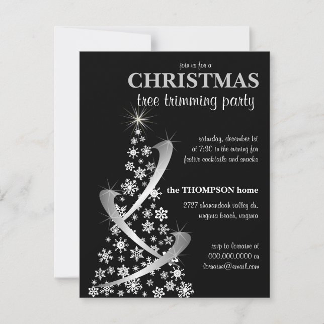 Invitation Snowflake & Silver Ribbon Christmas Tree Invitatio (Devant)