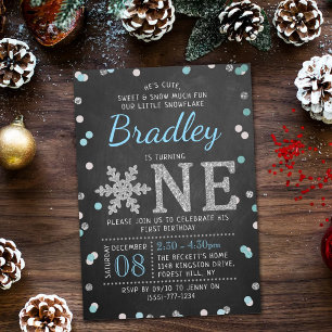 Invitation Snowflake Winter Chalkboard 1er anniversaire
