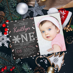 Invitation Snowflake Winter Chalkboard 1er Anniversaire Photo