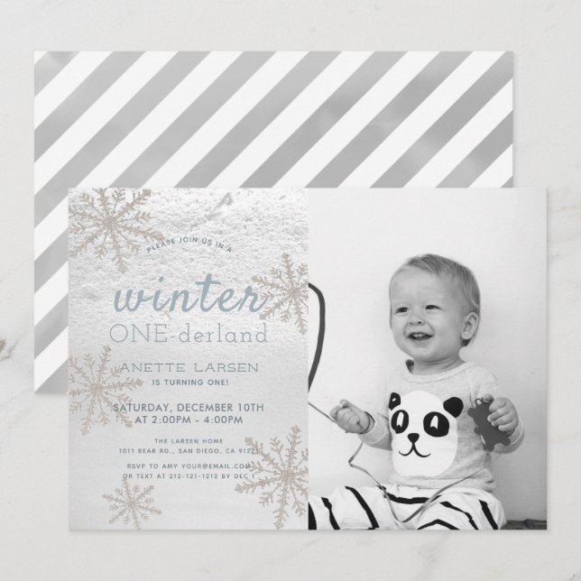 Invitation Snowflake Winter Onederland 1ère photo Anniversair (Devant / Derrière)