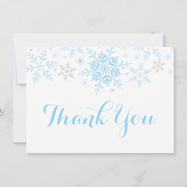 Invitation Snowflakes Baby Boy Shower Blue Silver Merci (Devant)
