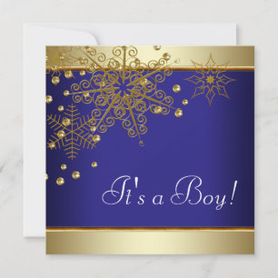 Invitation Snowflakes Blue Gold d'hiver Bébé Bébé Boy Show