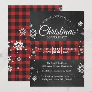 Invitation Snowflakes & Buffalo Plaid Christmas Party Invitat
