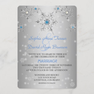 Invitation Snowflakes en argent Crystals Blue Pearls Mariage