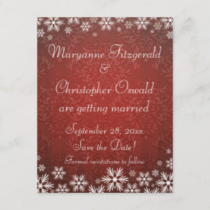Invitation Snowflakes et Red Damask Enregistrer la date