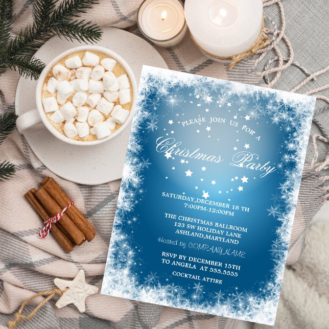 Invitation Snowflakes, Etoiles, Fête de Noël Bleue (Créateur téléchargé)