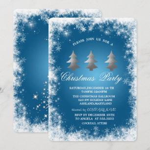 Invitation Snowflakes, Etoiles, Pine Tree Blue Christmas Part