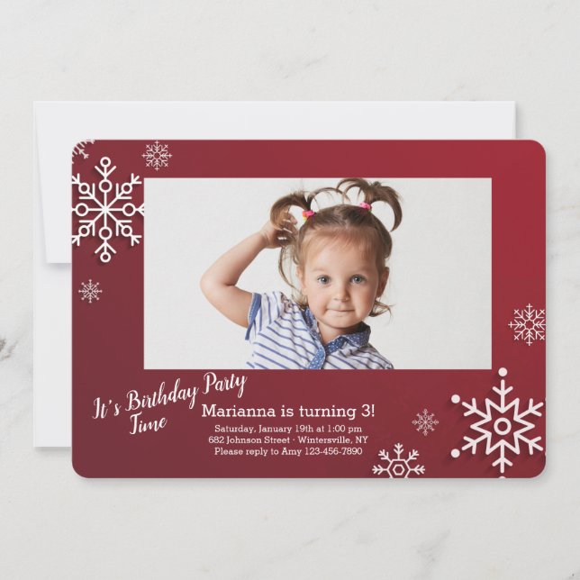 Invitation Snowflakes Frame Photo Anniversaire (Devant)