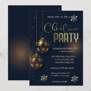 Invitation Snowflakes Gold Balls Christmas Corporated