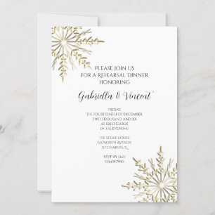 Invitation Snowflakes Gold Dîner de répétition de mariage hiv