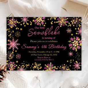 Invitation Snowflakes Gold et Rose Anniversaire