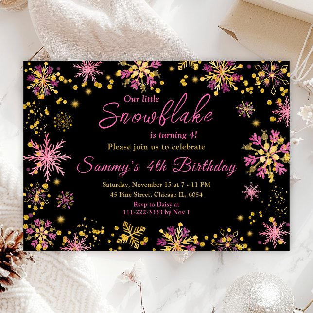 Invitation Snowflakes Gold et Rose Anniversaire (Créateur téléchargé)