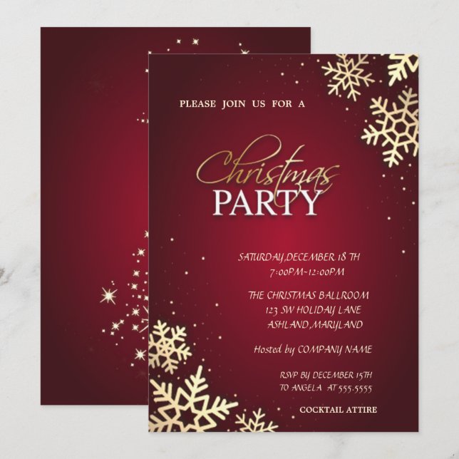 Invitation Snowflakes Gold tendance Noël Société fête (Devant / Derrière)