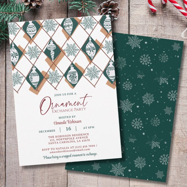 Invitation Snowflakes Green Ornament Christmas Exchange Party (Créateur téléchargé)