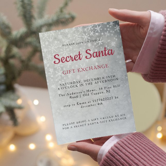 Invitation Snowflakes gris simple Secret Père Noël Party (Créateur téléchargé)
