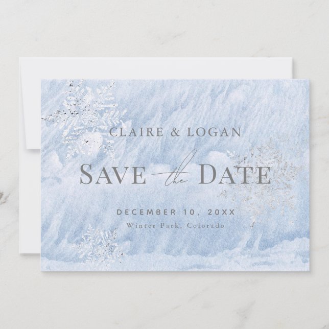 Invitation Snowflakes hiver gelé Enregistrer la date (Devant)