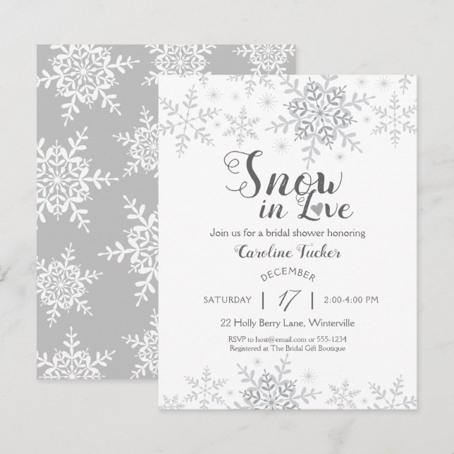 Invitation Snowflakes hiver neige en amour Fête des mariées (Devant / Derrière)