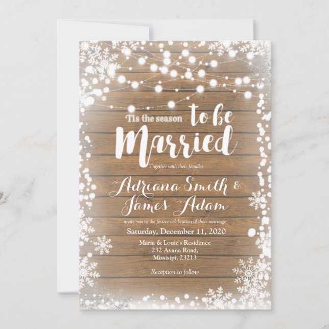 Invitation Snowflakes hiver rustique Mariage de vacances (Devant)