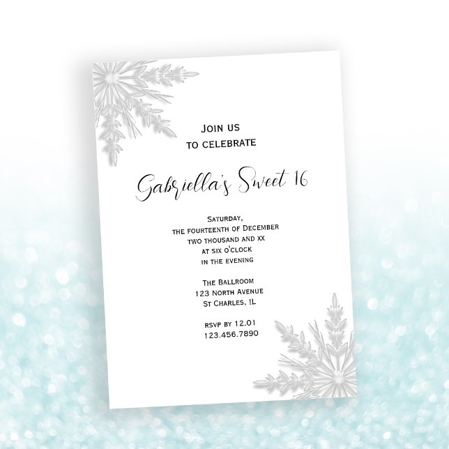 Invitation Snowflakes hiver Sweet 16 Anniversaire (Créateur téléchargé)