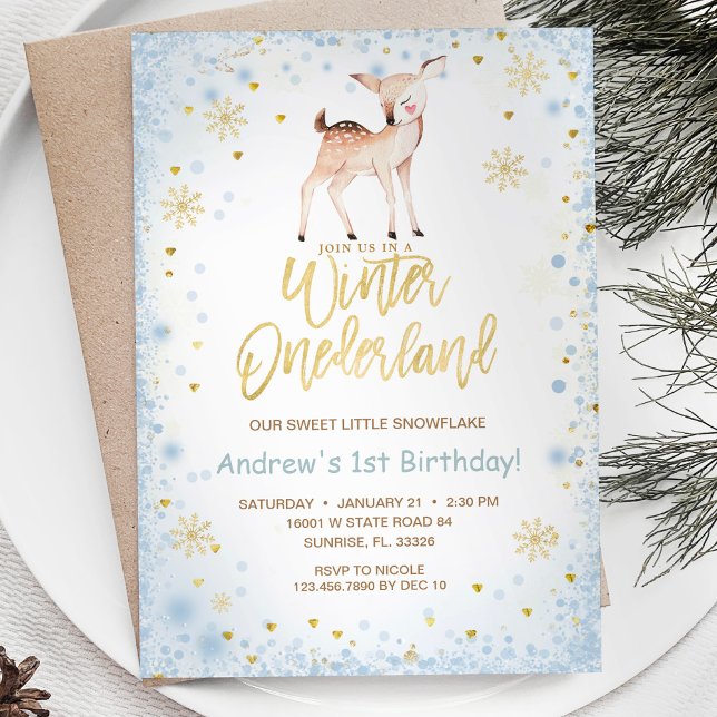 Invitation Snowflakes Onederland Christmas Reindeer Anniversa (Créateur téléchargé)