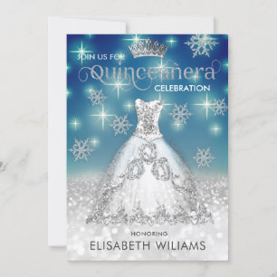 Invitation Snowflakes Robe en argent ombre tiara Quinceañera