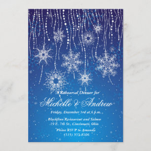 Invitation Snowflakes Royal Blue Glam Diner Party