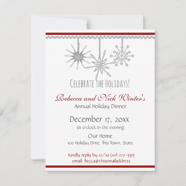 Invitation Snowflakes Soirée de vacances (Devant)