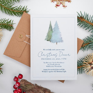 Invitation Snowflakes Trees Minimaliste Blanc Dîner de Noël