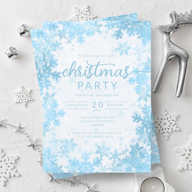 Invitation Snowflakes Turquoise Exclusive Entreprise Noël (Exclusive Turquoise Snowflakes Company Christmas Invitation)
