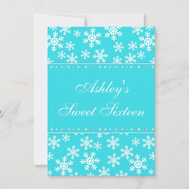 Invitation Snowflakes turquoises Faux Diamond Sweet 16 (Devant)