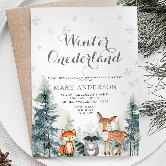 Invitation Snowflakes White Animal Onederland 1er anniversair (Créateur téléchargé)